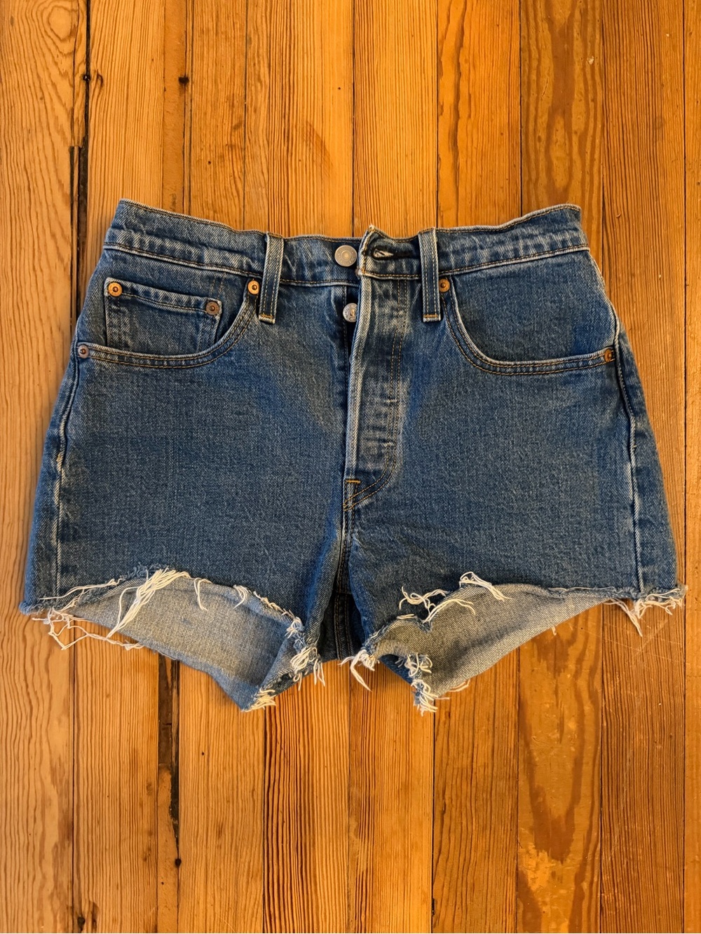 Levi’s 501 Cutoff Denim Shorts Women’s W26 Button Fly Distressed Raw Hem